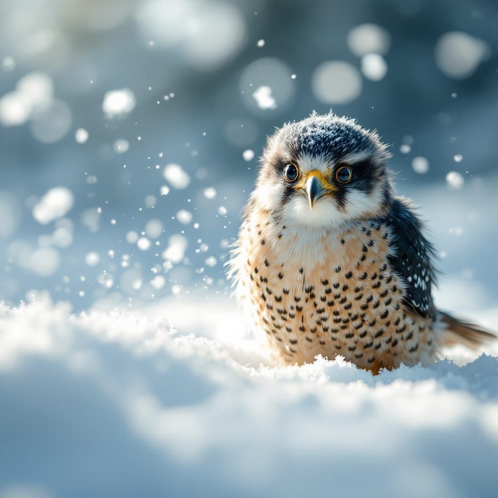 Baby Peregrine Falcon in Winter Wonderland