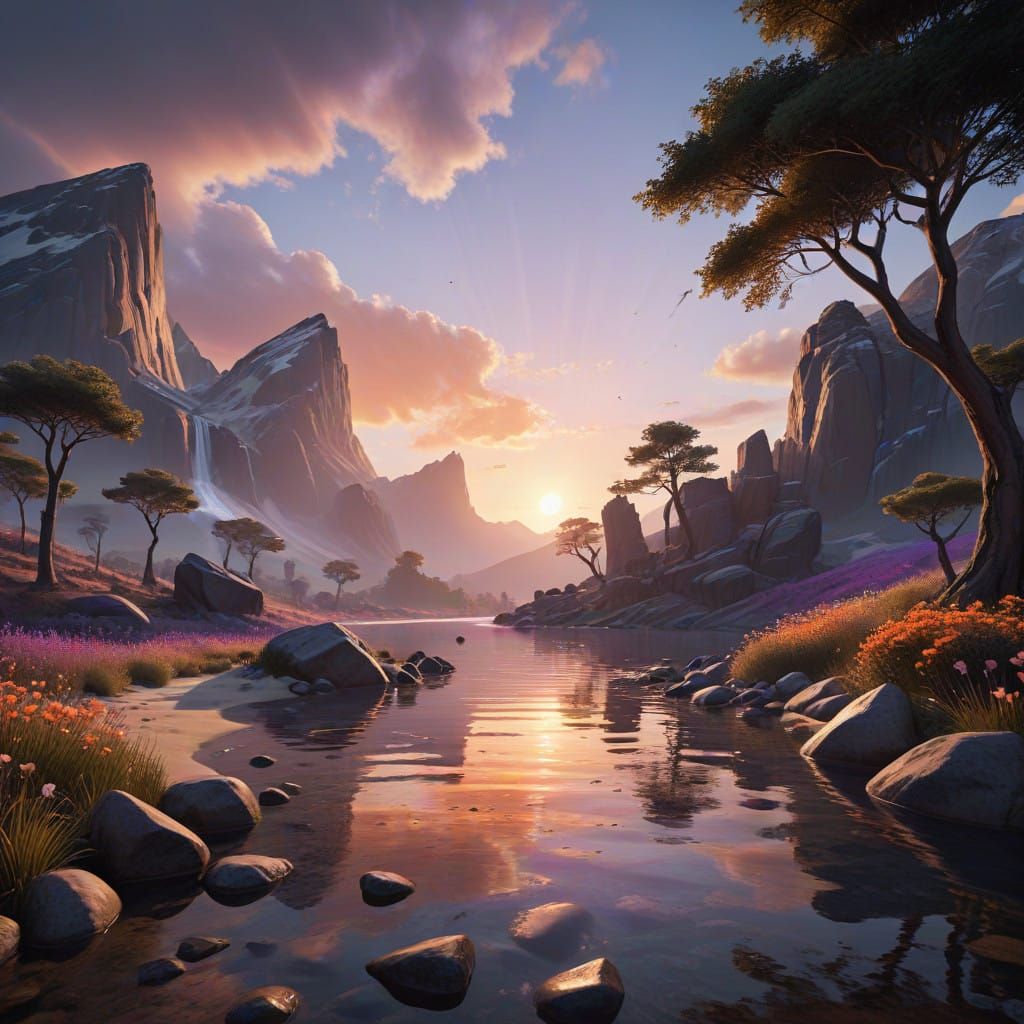 Pastel Sunset Serenity in Volumetric Light