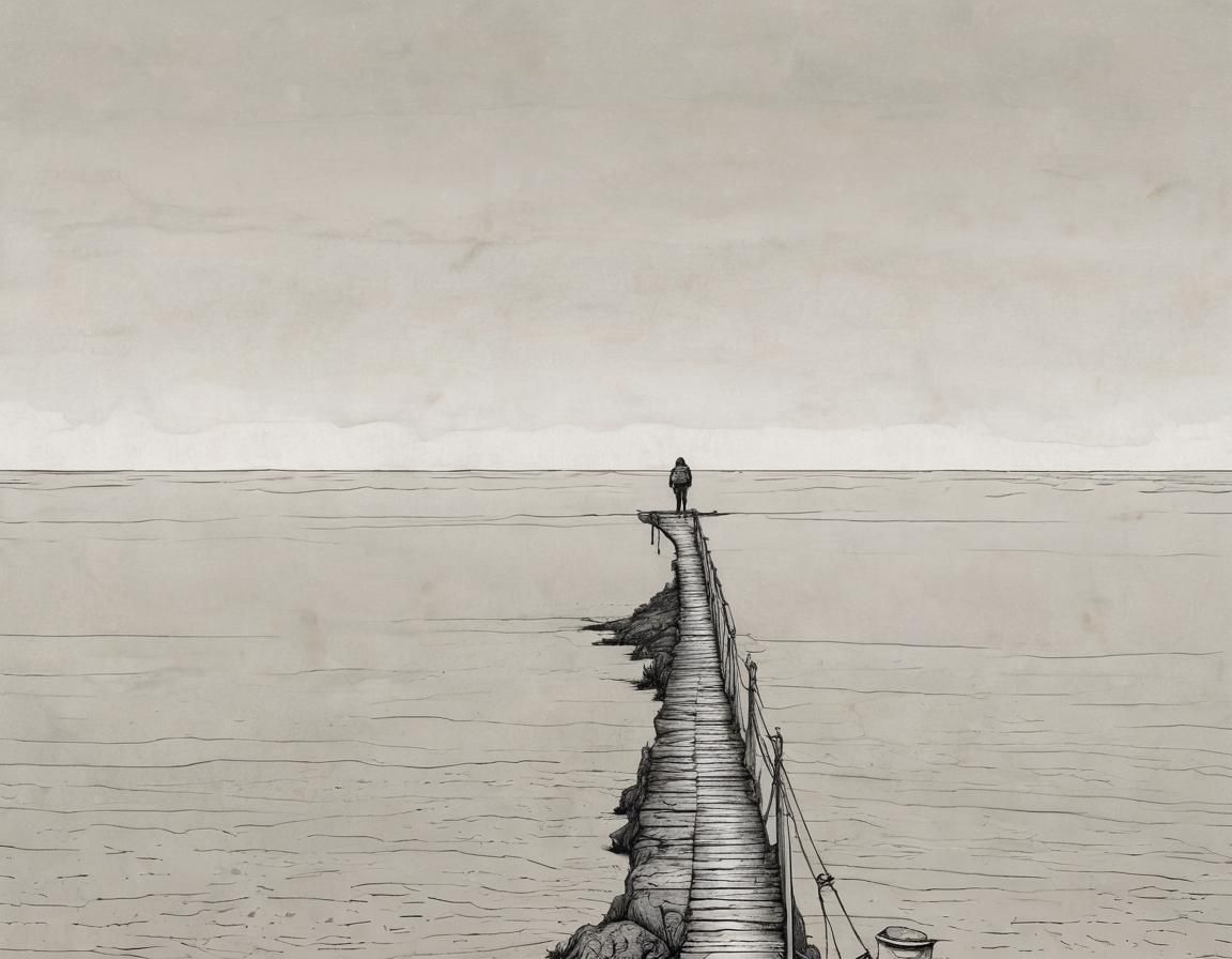 Vast Surreal Space: Lonely Walker at Ocean's Edge