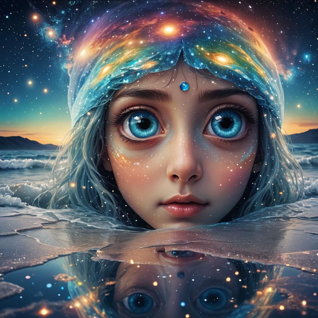 Fantasy Eyes Reflecting Cosmic Landscape