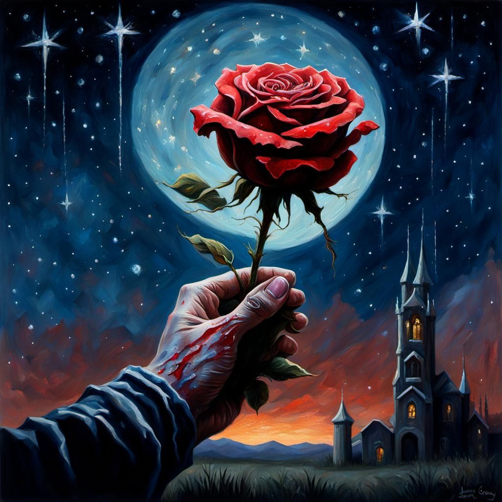 Gothic Crystal Hand Holding Bleeding Rose