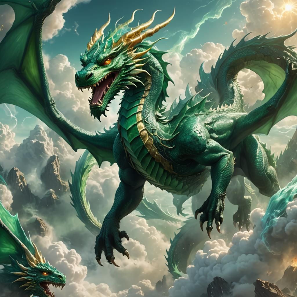 Emerald Dragon in Flight: Digital Matte Painting