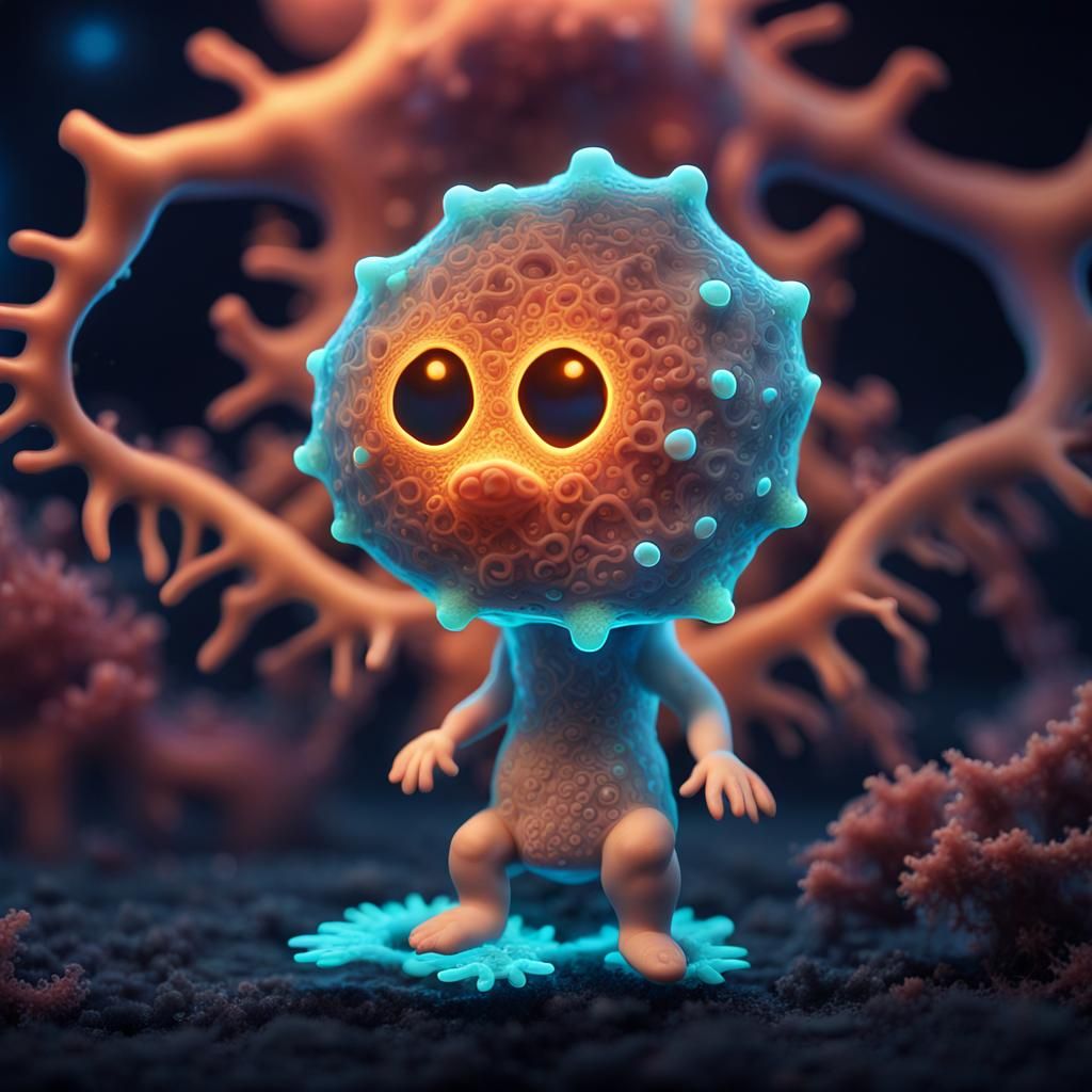 Bioluminescent Amoeba Portrait in 3D