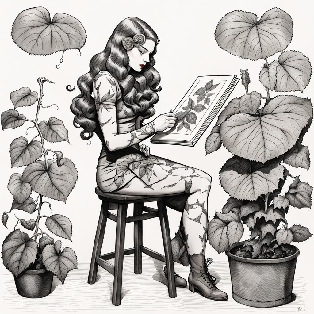 Poison Ivy's Botanical Ink Drawing