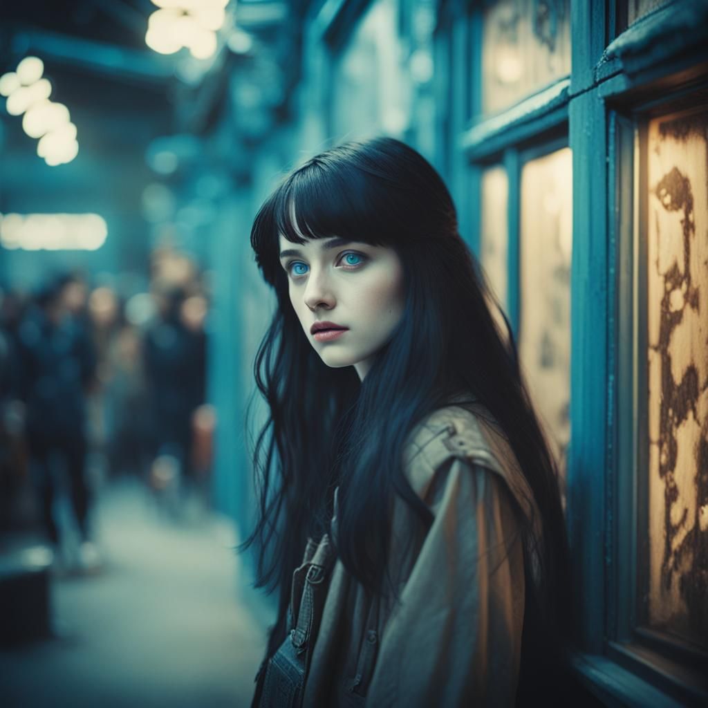 Charming Woman with Black Hair in Cinematic Style