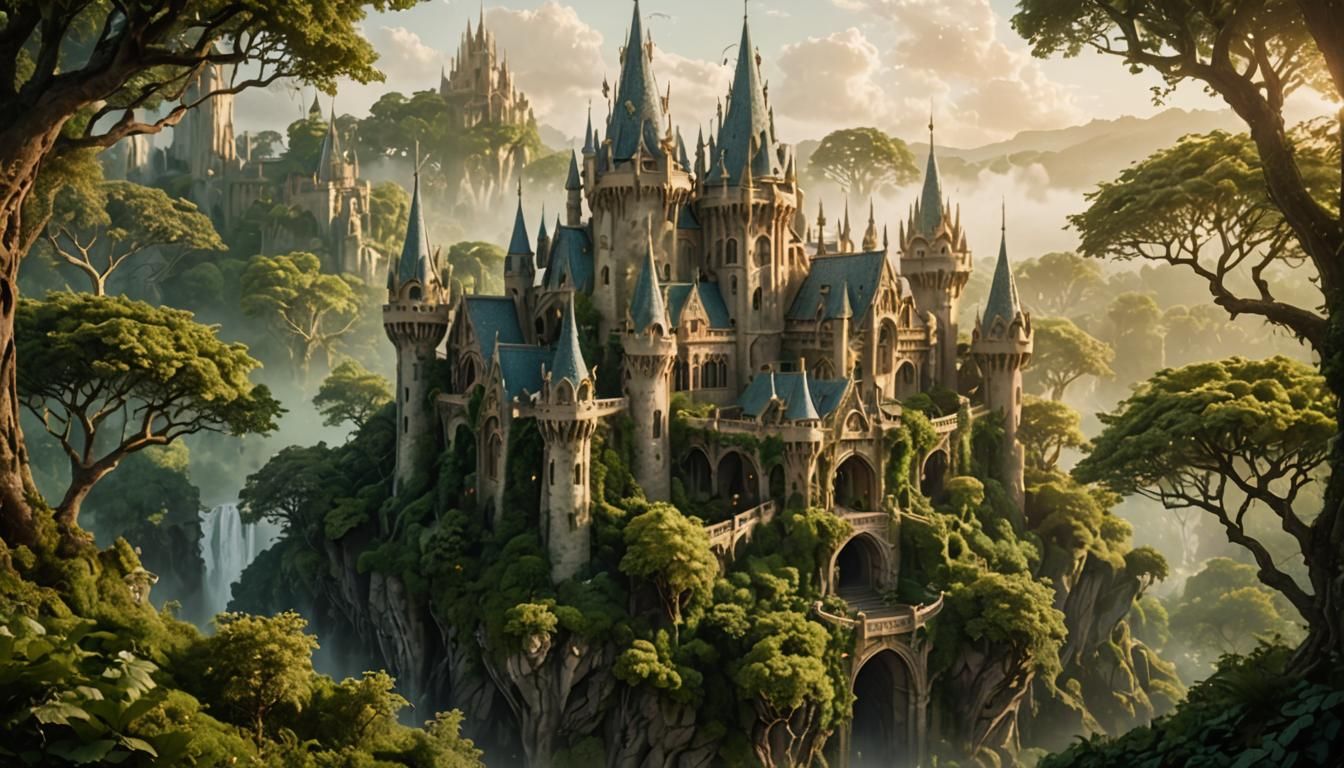 Enchanting Elven Castle in Lush Forest