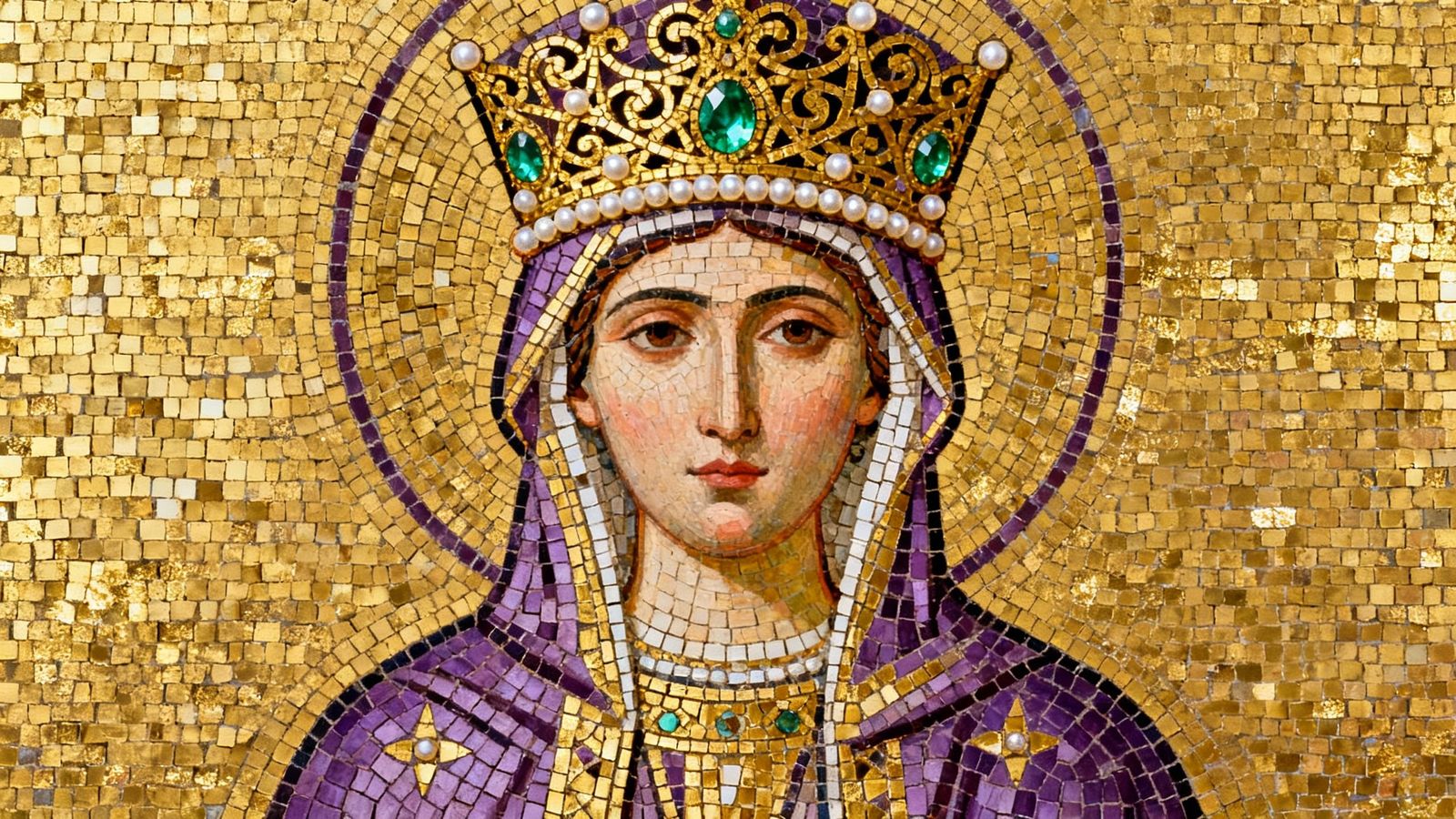 Byzantine Empress Mosaic Portrait in Regal Style