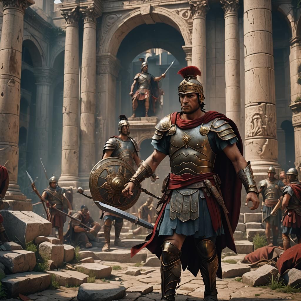 Young Roman Warrior in Detailed Matte Painting
