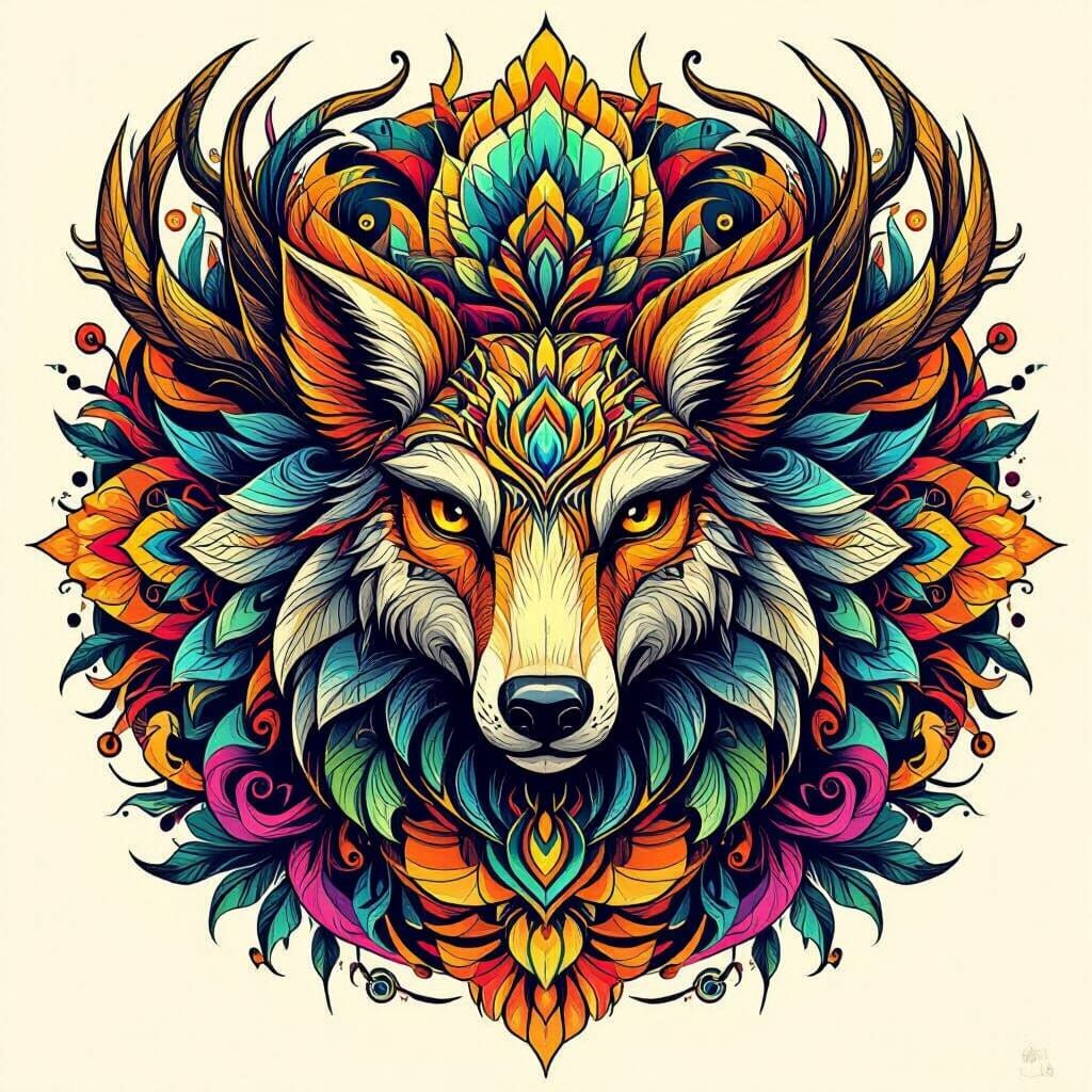Detailed Animal Mandala with Swirling Geometric Shapes
