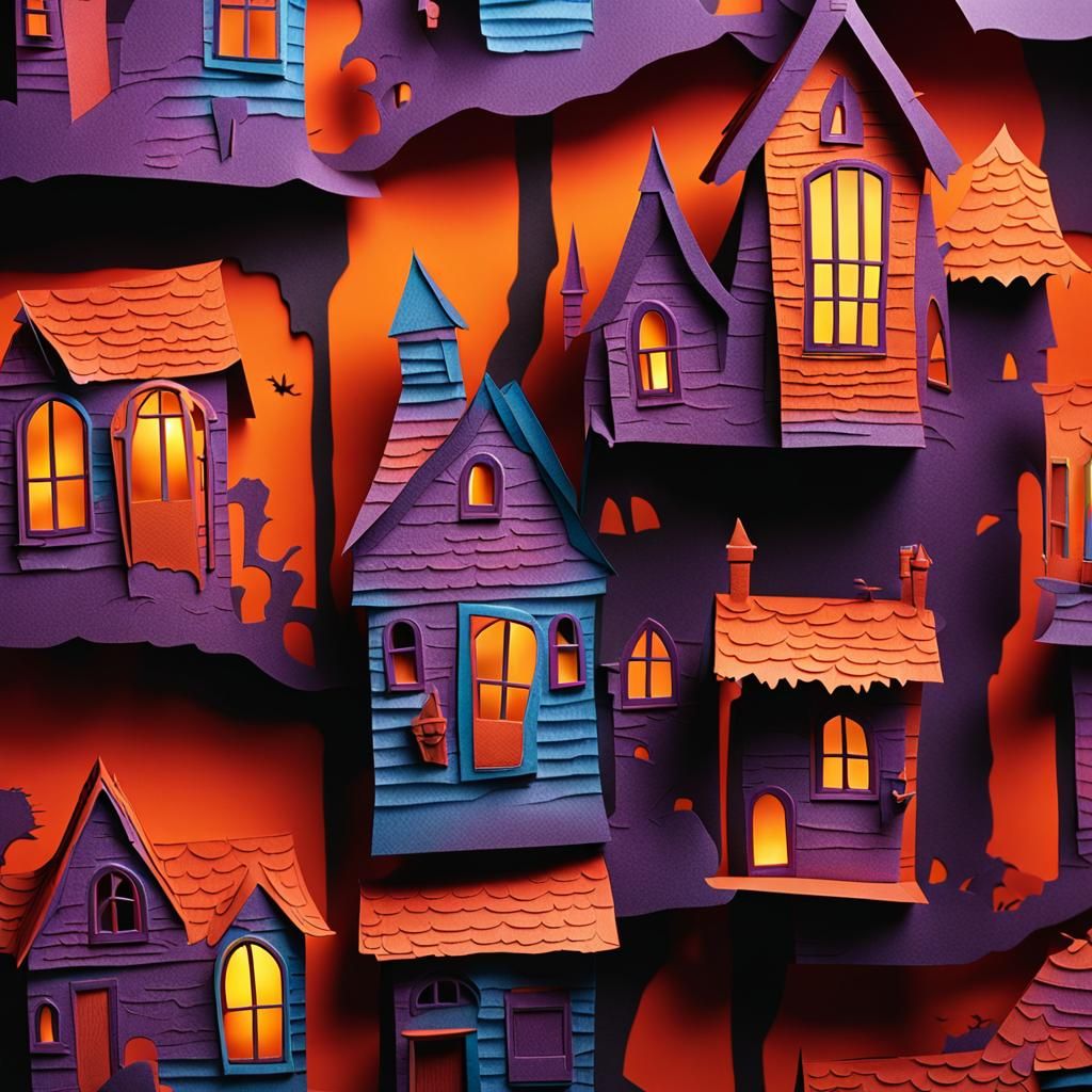 Colorful Haunted House Cut-Out Kit in Photorealistic Style