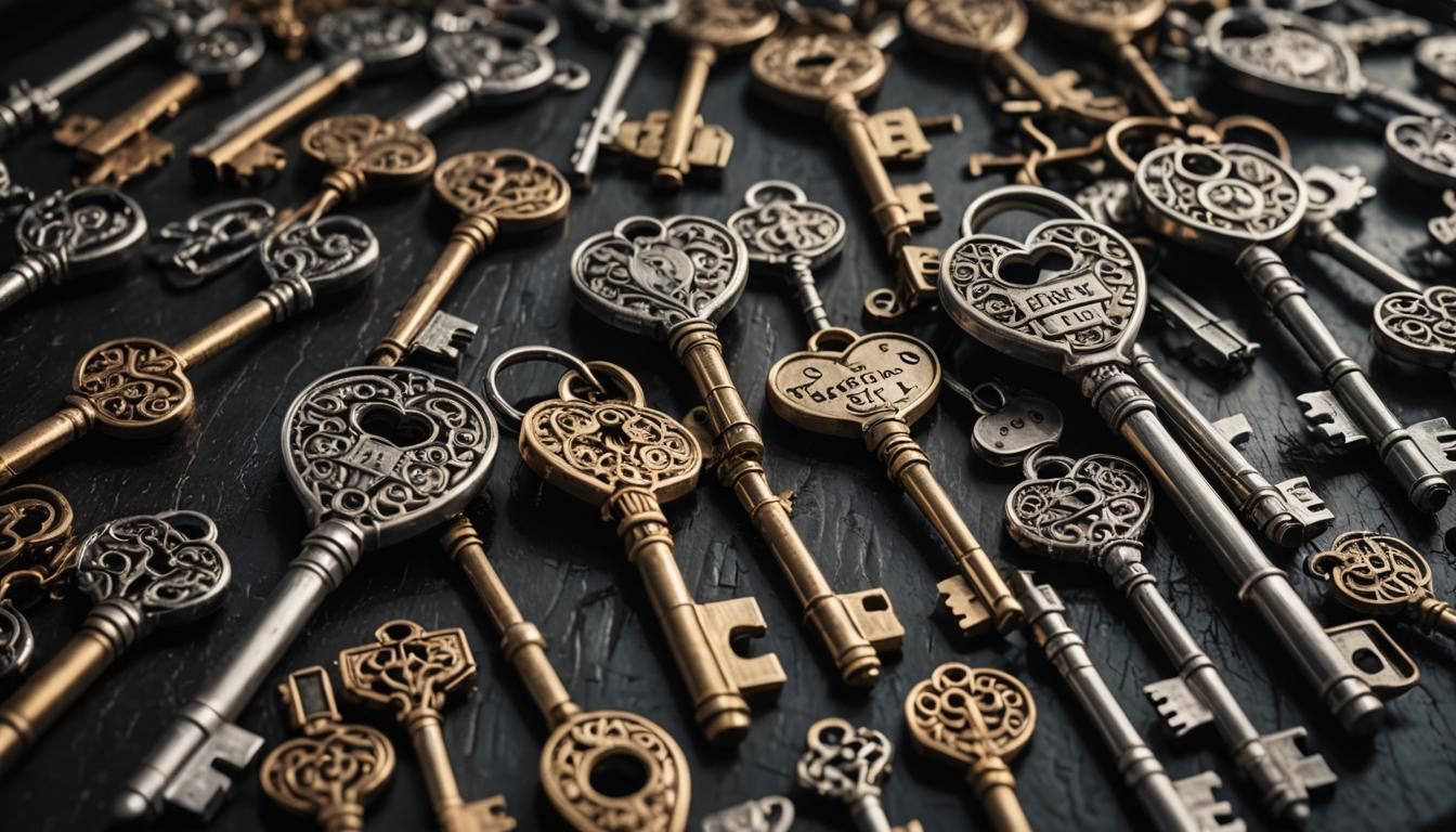 Hyperrealistic Heart and Keys in High Definition