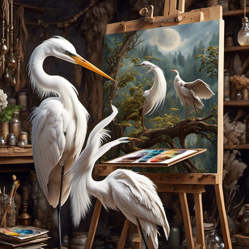 Cartoon Heron Painting in Fantasy Art Studio