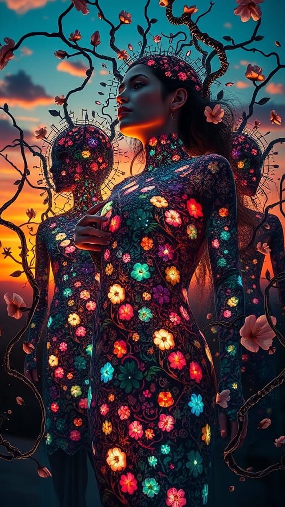 Dreamlike Surrealism: Mystic Woman in Labyrinth of Light