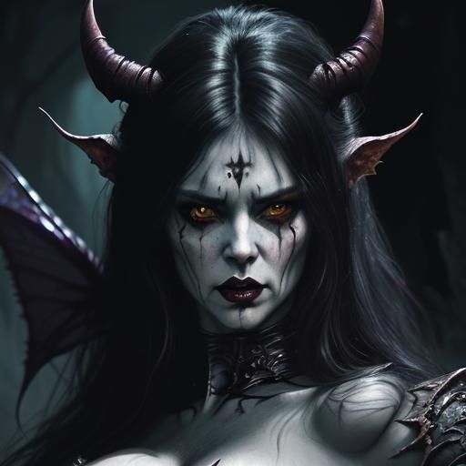 Horror Portrait of a Demon Woman in Gothiccore Style
