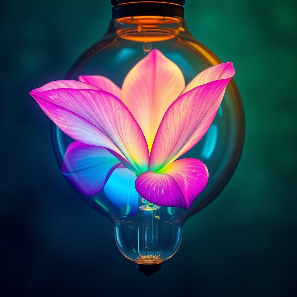 Glowing Celestial Flower Blooms Inside Ornate Light Bulb