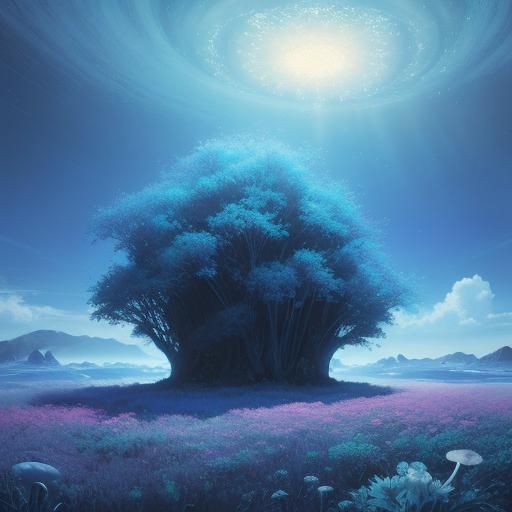 Iridescent Flora in Dreamlike Fantasy Landscape