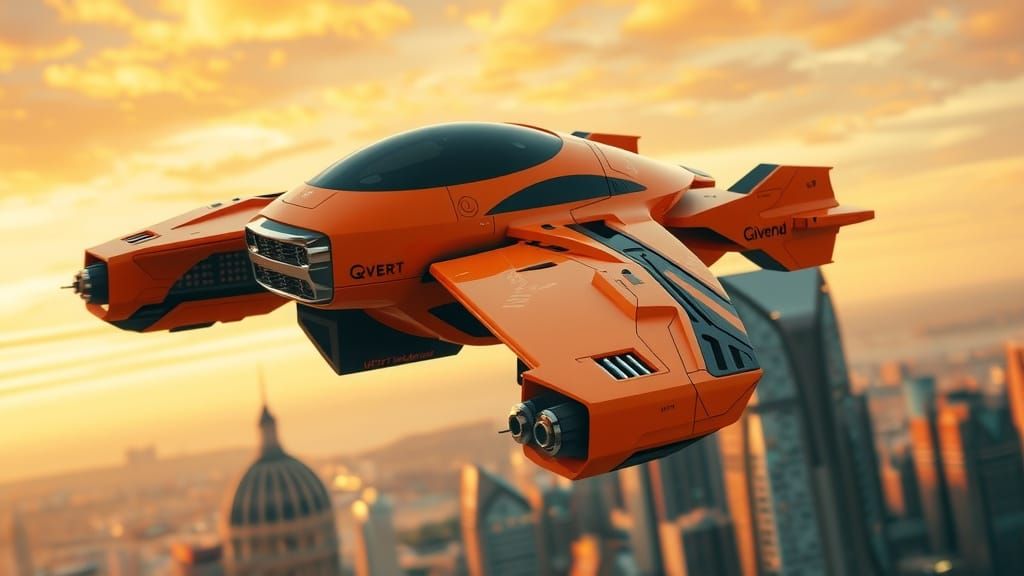 Cyber Speeder in Motion Above Futuristic City