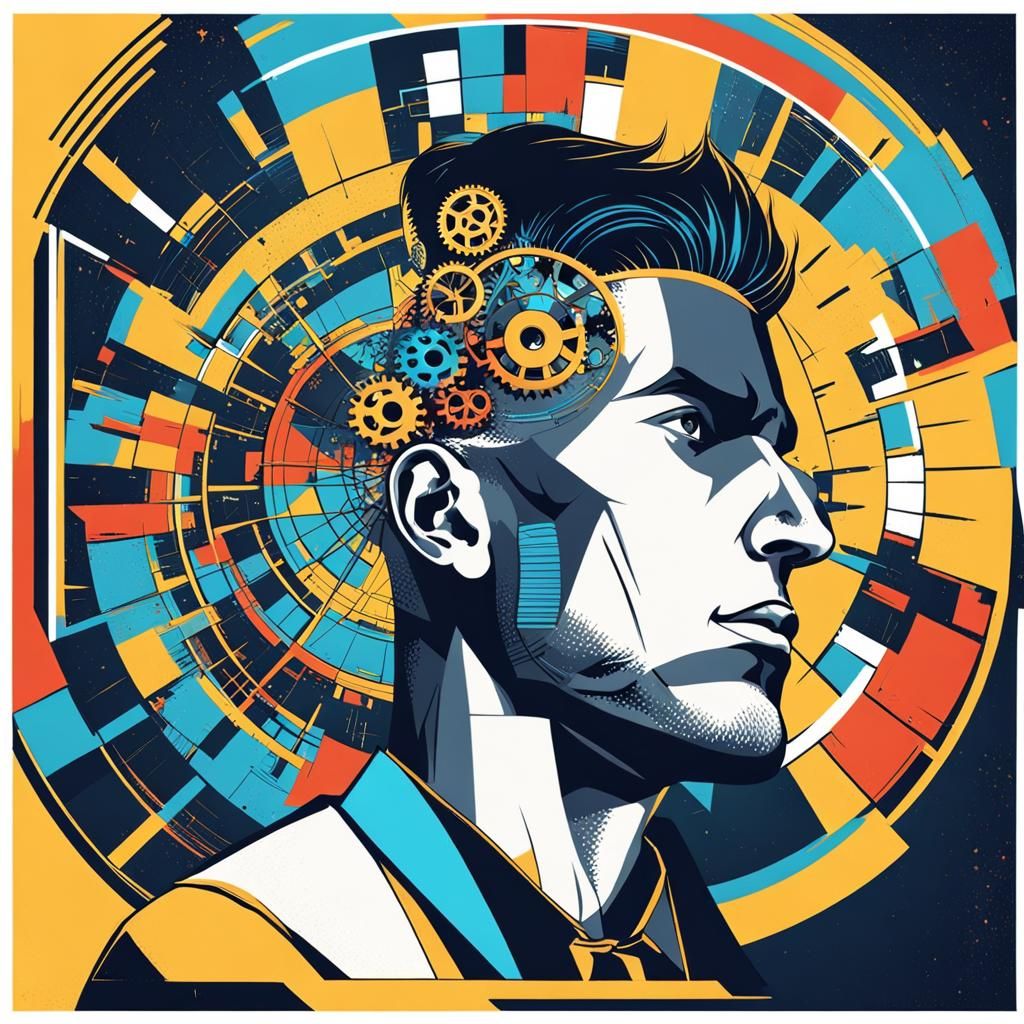 Man at Desk: Pop Art Gears and Turbines