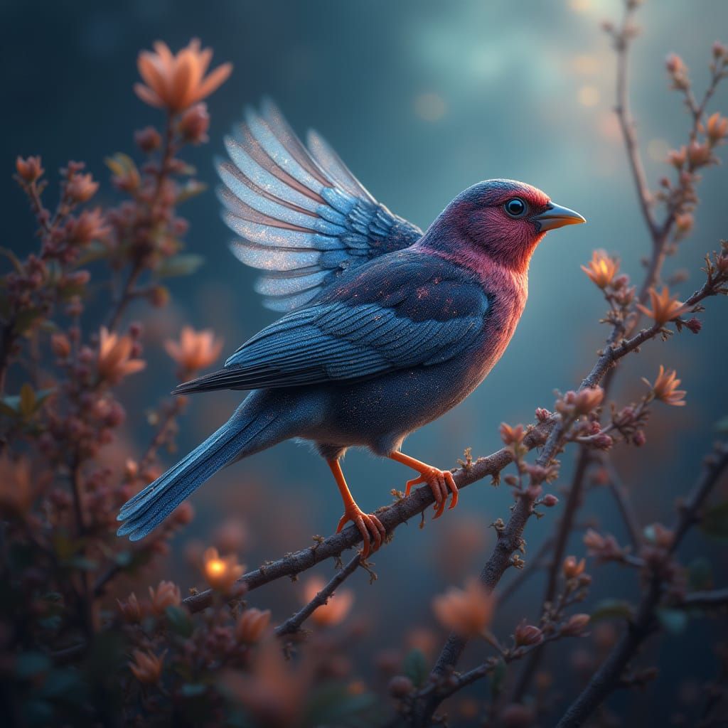 Galactic Barn Finch in Alien Jungle, Hyperrealistic Art