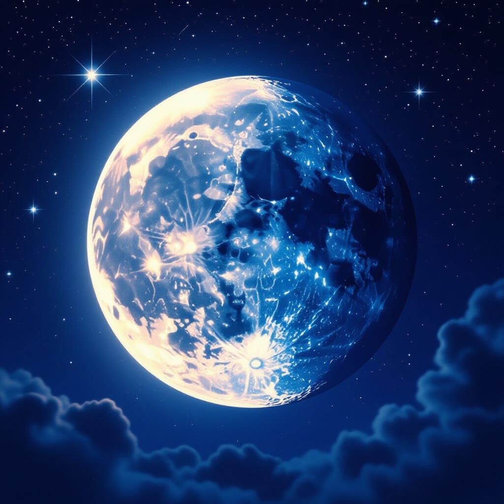 Surreal Digital Painting of a Starry Night Moon