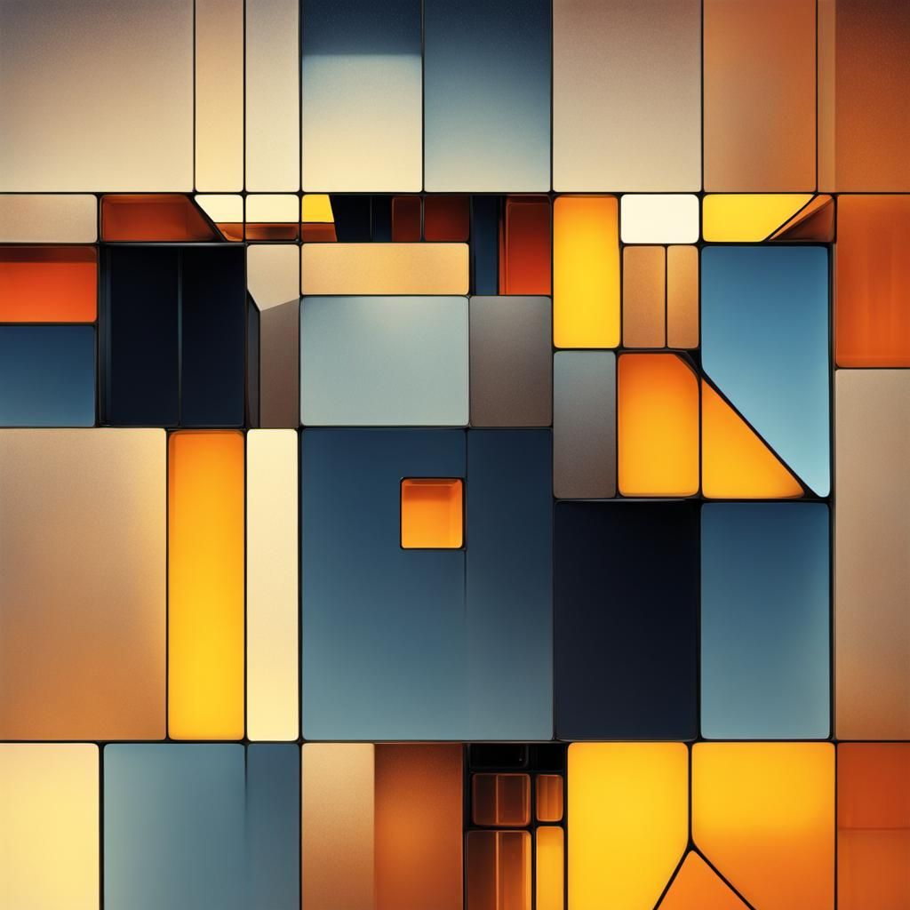 Futuristic Glass City in Cube, Mondrian Style