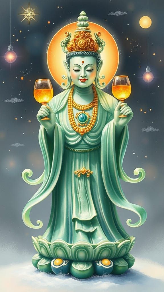 Buddhist Goddess of Mercy in Gouache Painting