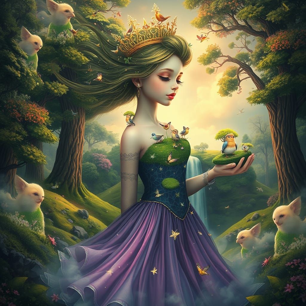 Enchanted Princess in Dreamlike Forest Scene