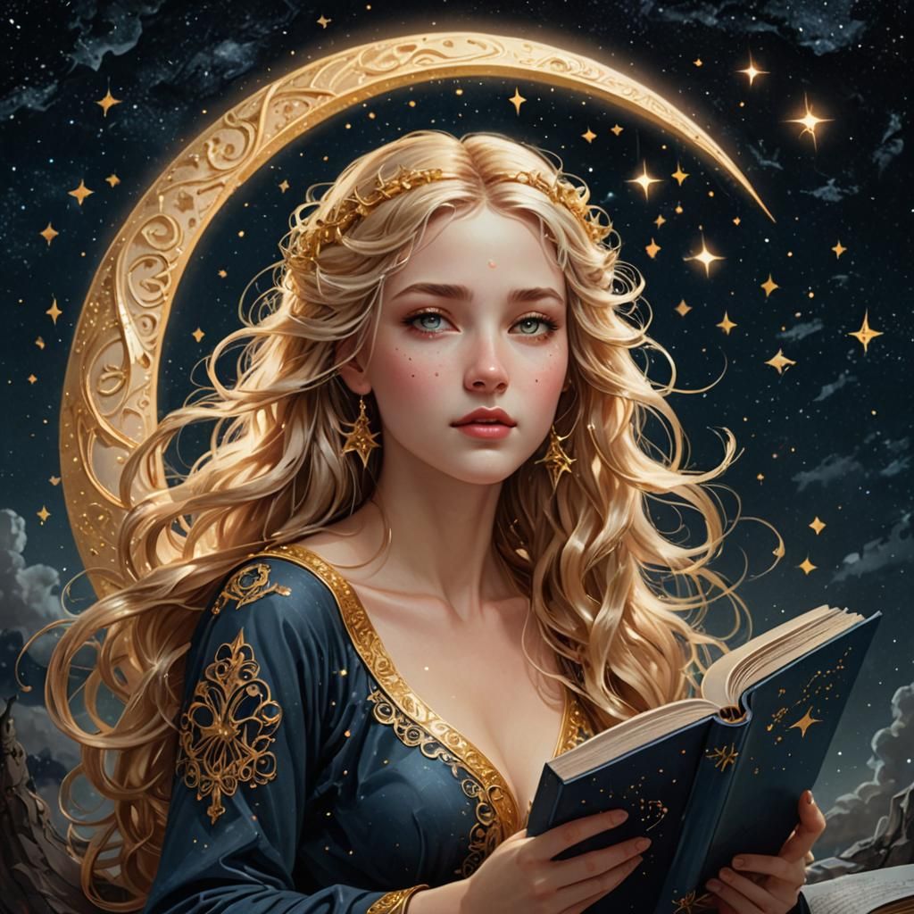 Golden Goddess in Crescent Moon Pop-Up Book