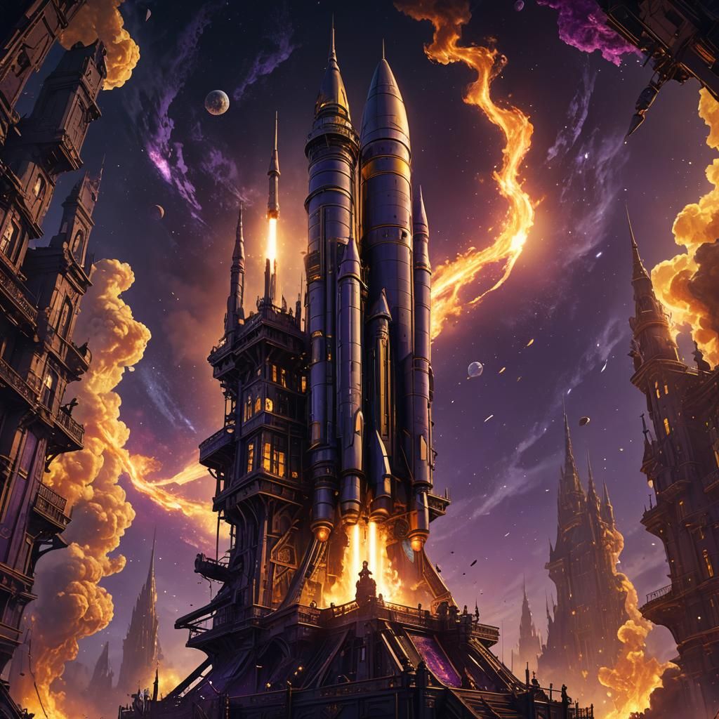 Dark Fantasy Rocket Launch Concept Art