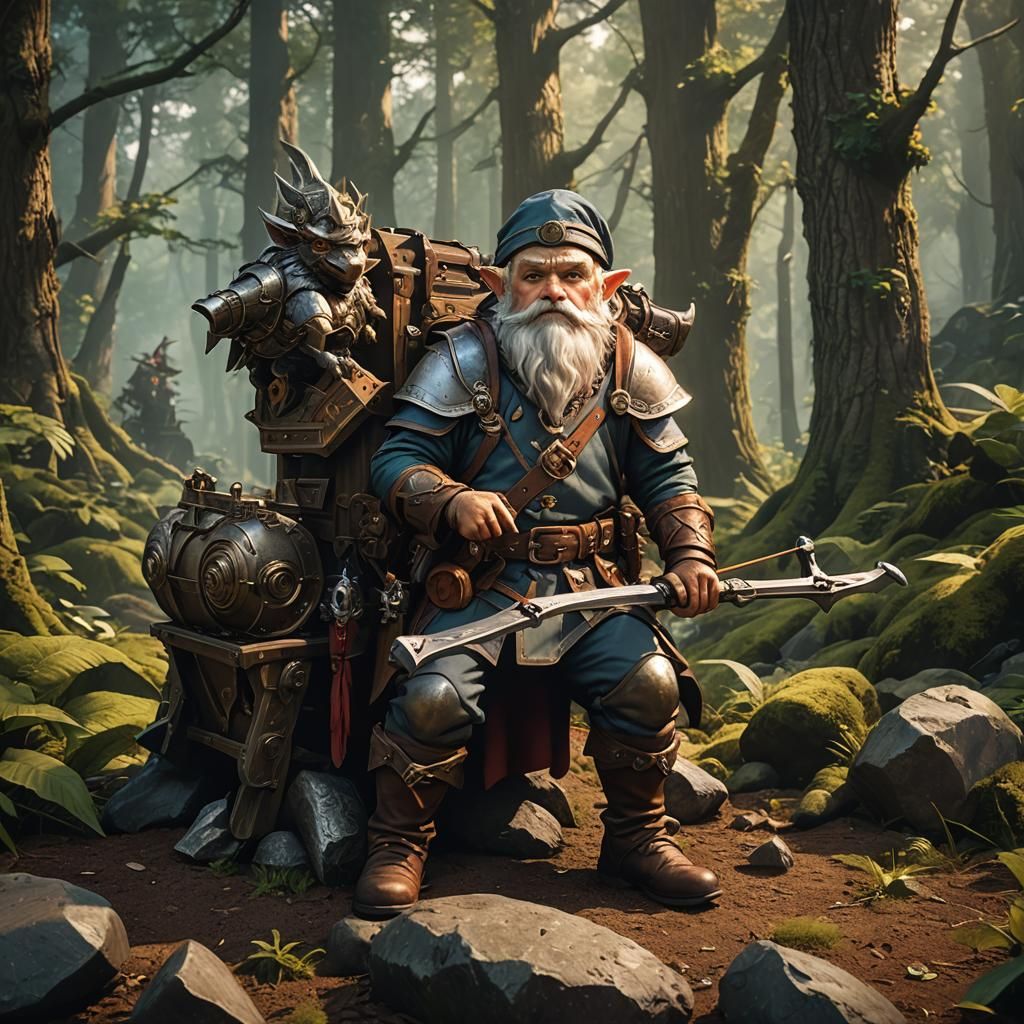 Gnome Artificer with Mechanical Boar Illustration