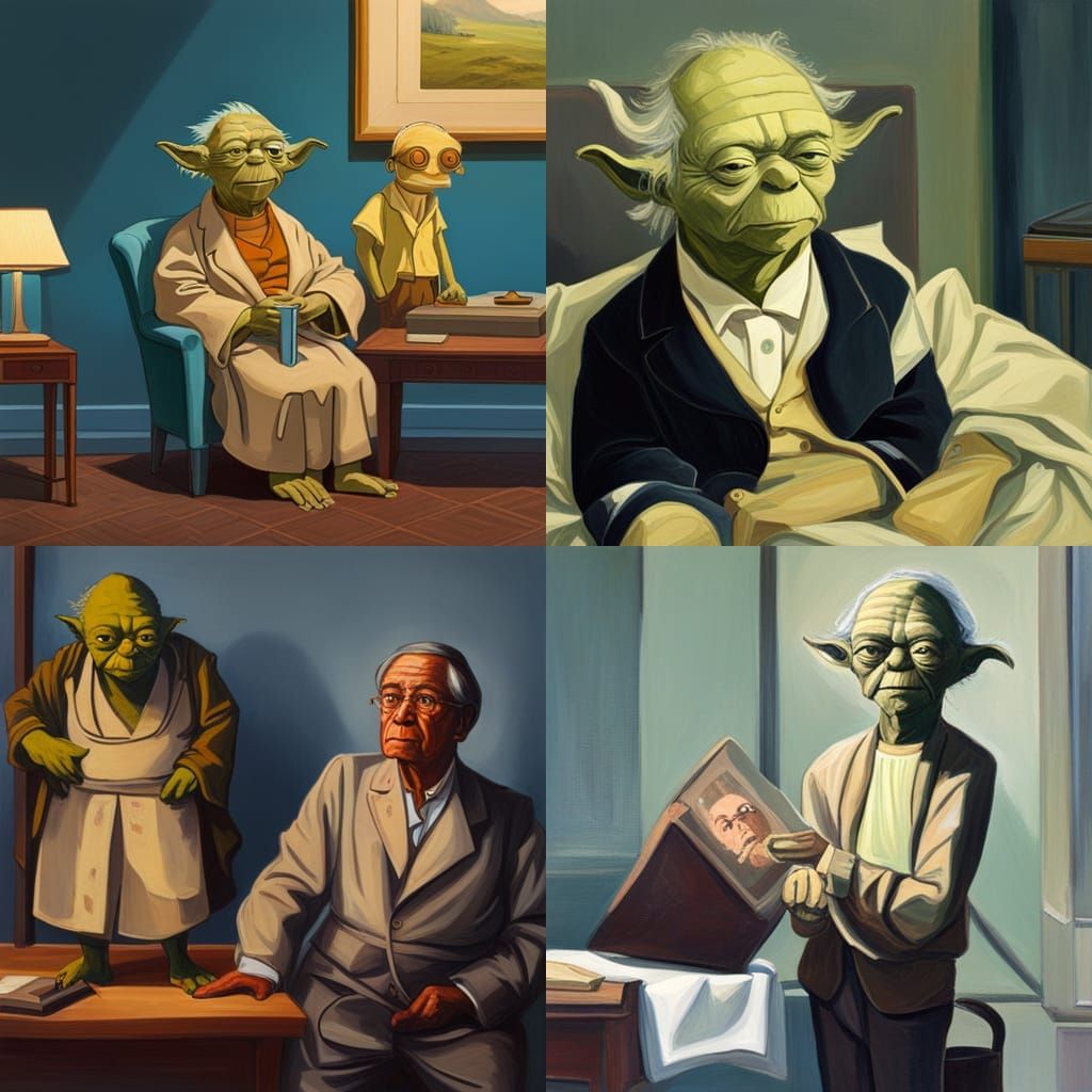 Yoda and Abe Simpson's Brother: Oil Painting