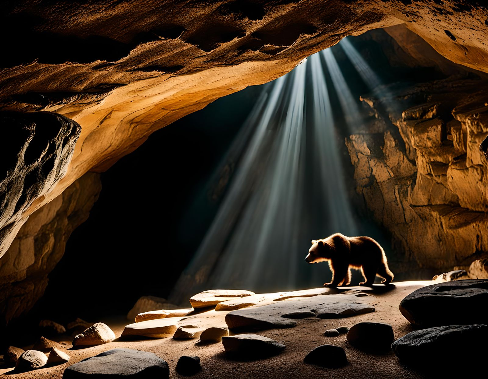 Bear Chase in Ancient Cave Airbrush Art