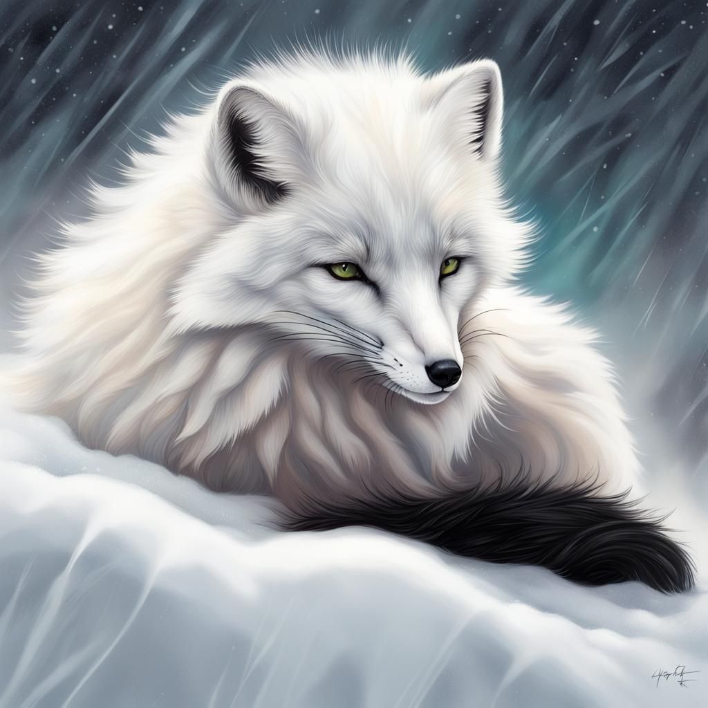 Arctic Fox in Snowstorm: Hyperrealistic Splash Art