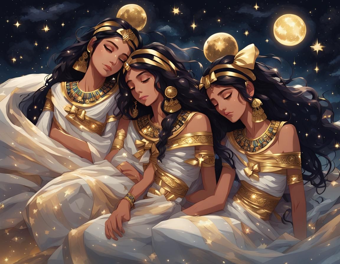 Egyptian Goddesses in Starry Galaxy