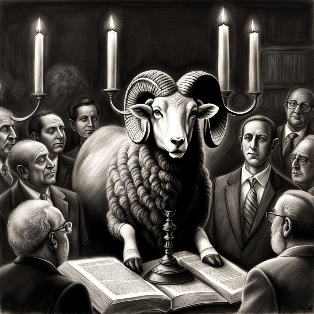 Ram Reads Torah at Bar Mitzvah: Charcoal Drawing