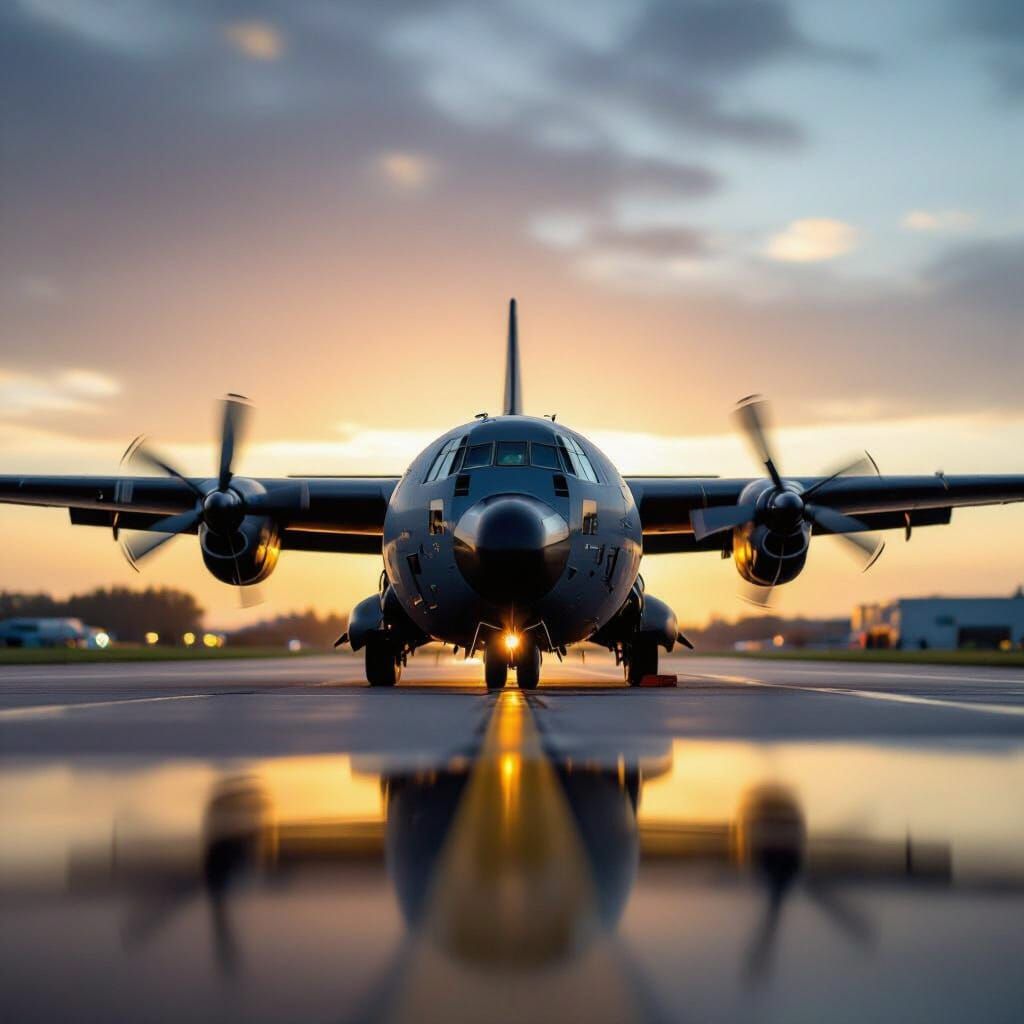 C-130 Hercules Aircraft in Golden Hour Light