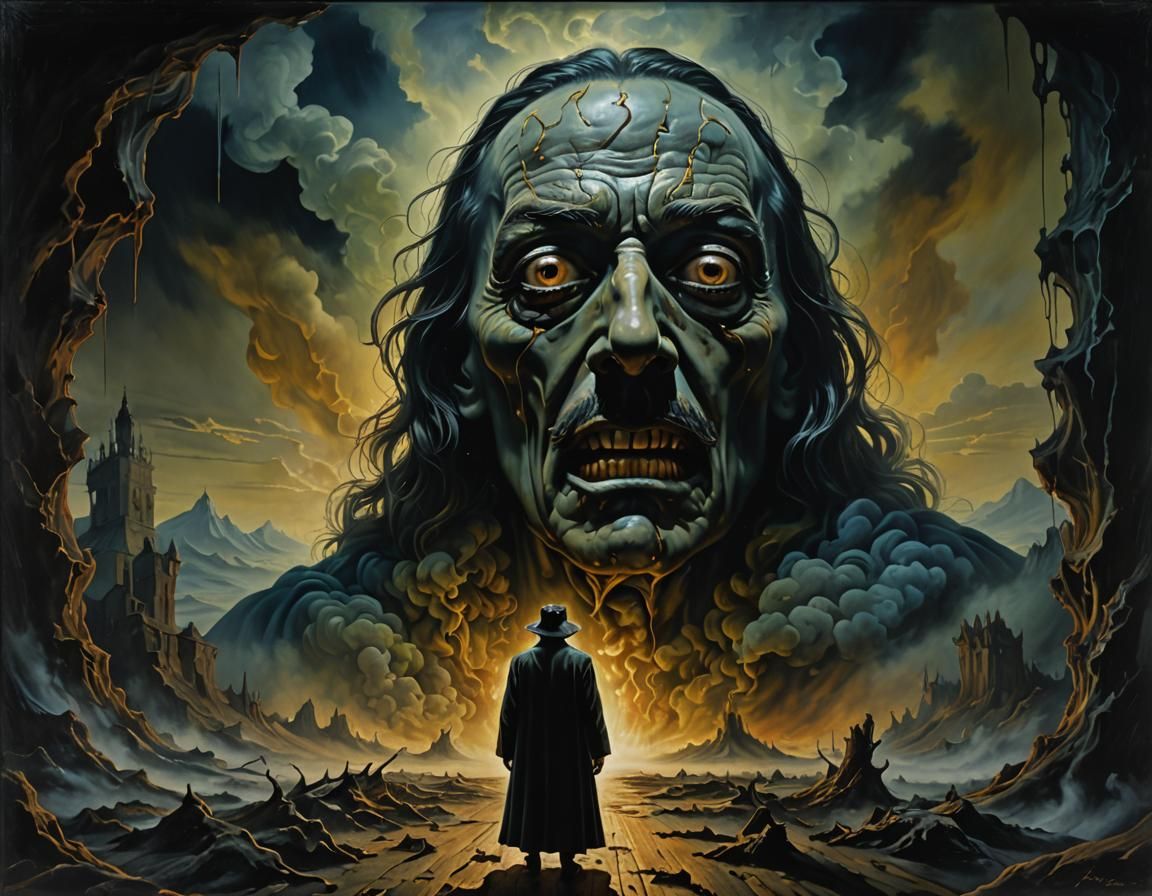 Terrifying Ghostly Figure in Surrealist Oil Painting