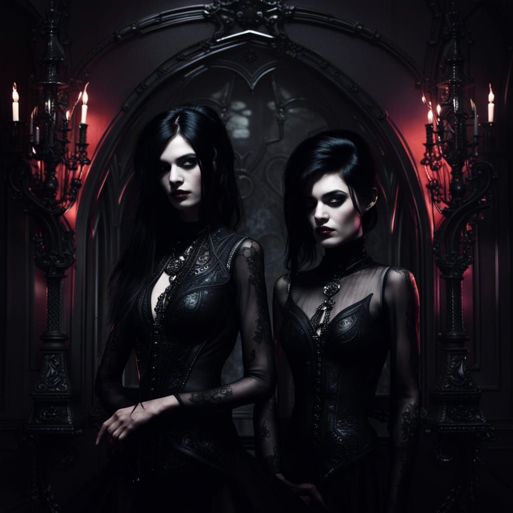 Gothic Rock Girl with Vampire Brothers in Noir Style