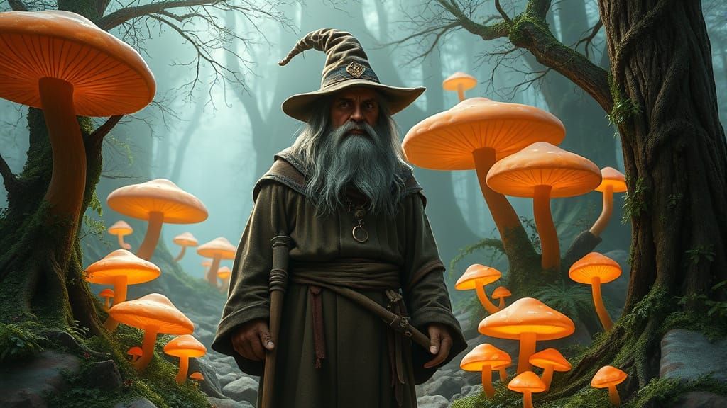 Radagast Amidst Whimsical Forest in Fantasy Concept Art Styl...