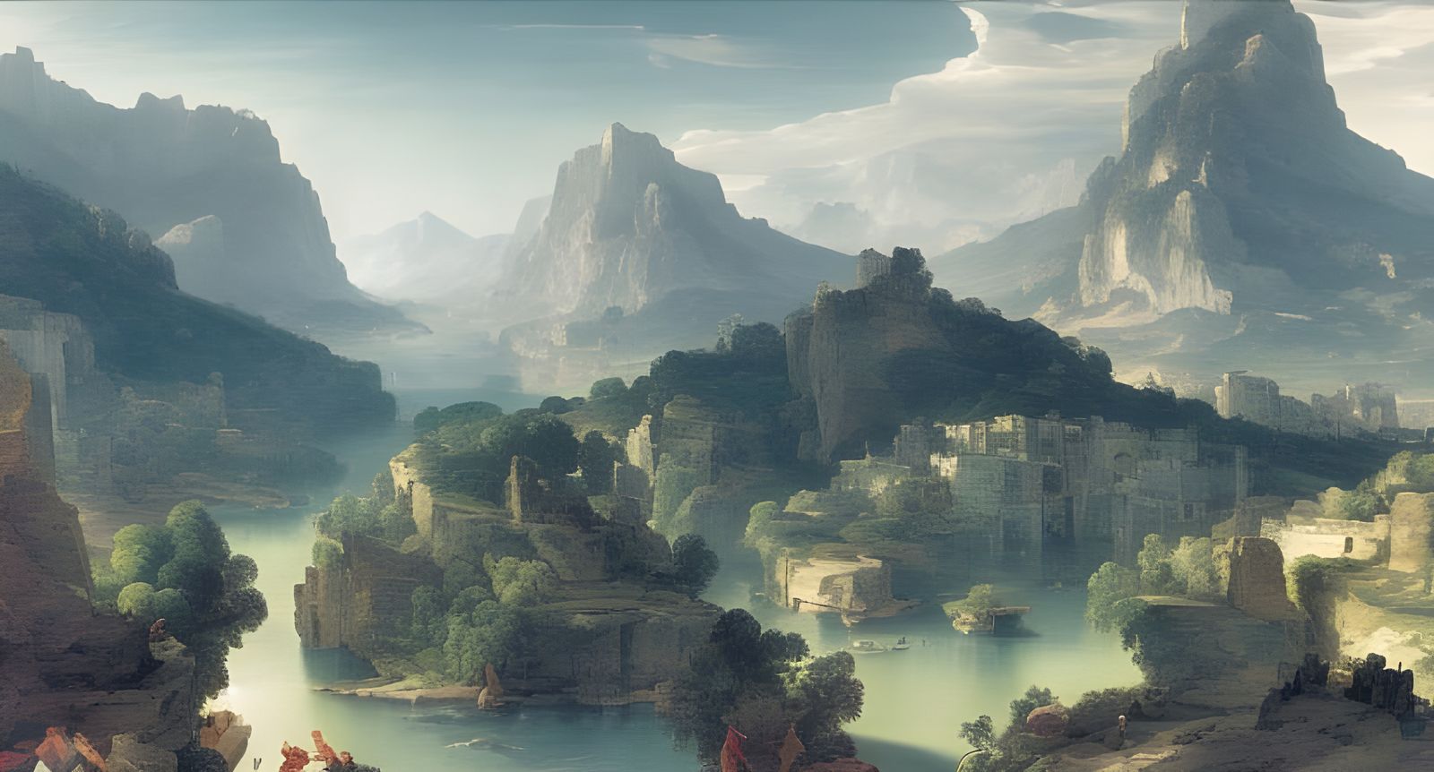 City in Canyon: Detailed Landscape Art