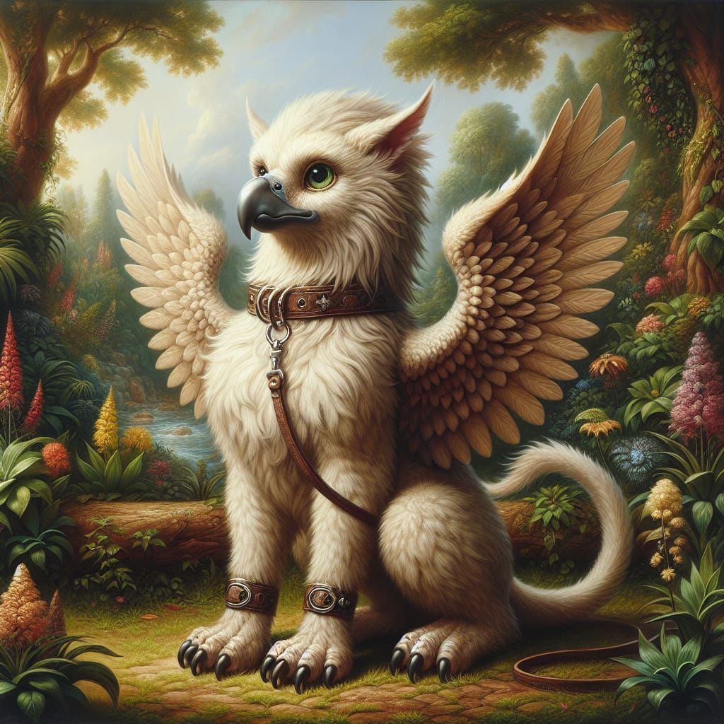 A Photorealistic Griffin in a Lush 19th-Century Garden