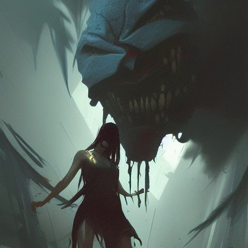 Sinister Monster Devouring Women, Greg Rutkowski Style