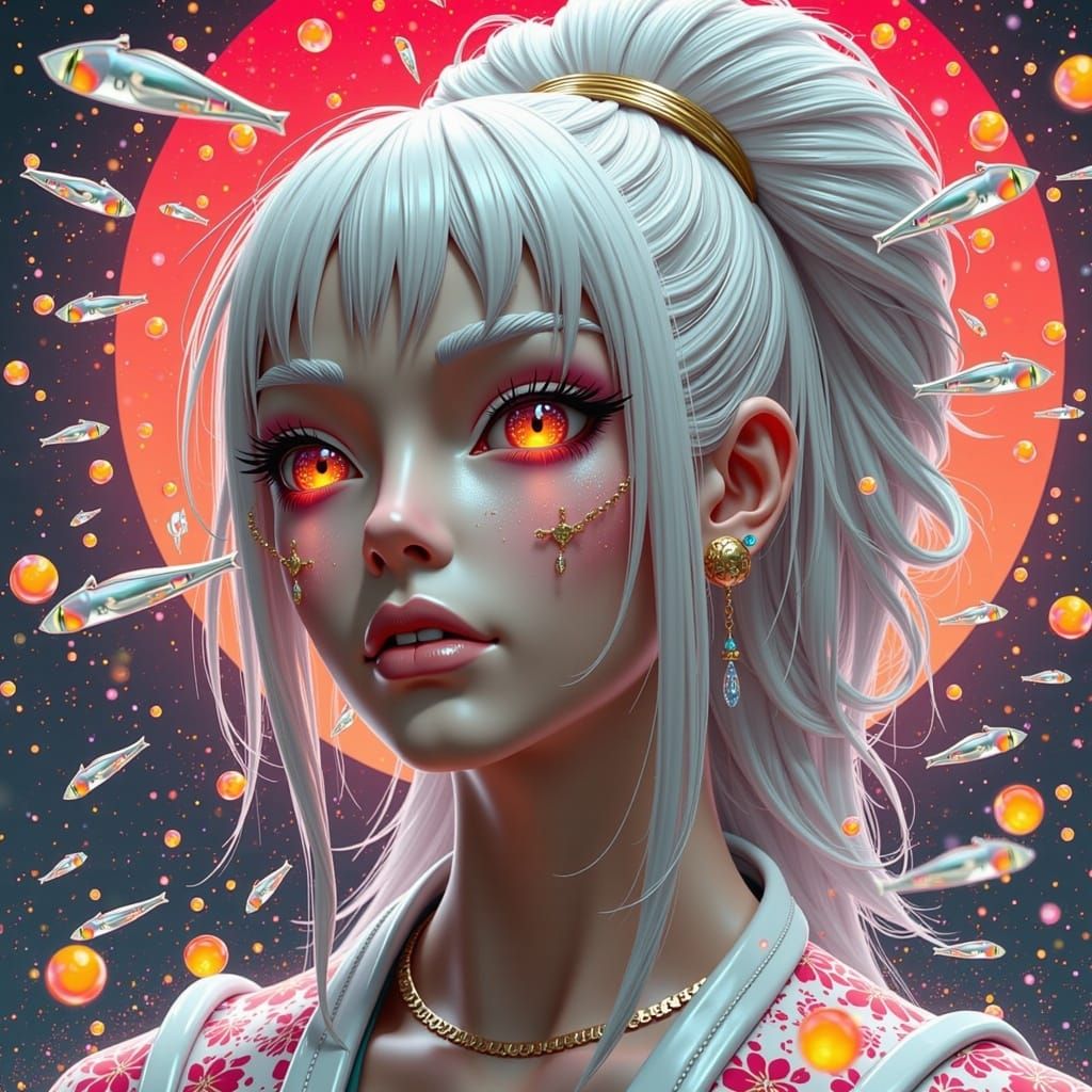 Punk Asian Woman in Glitch Art Style