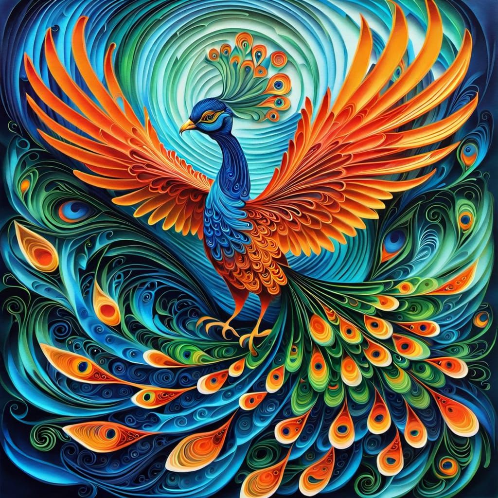 Vibrant Phoenix Rising in Heavenly Flames
