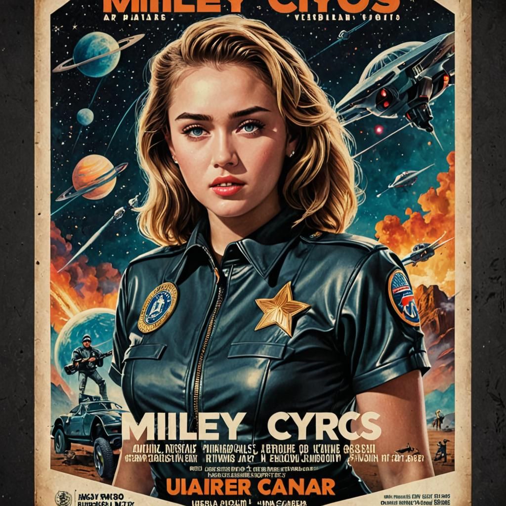 Miley Cyrus in Retro Sci-Fi Film Poster