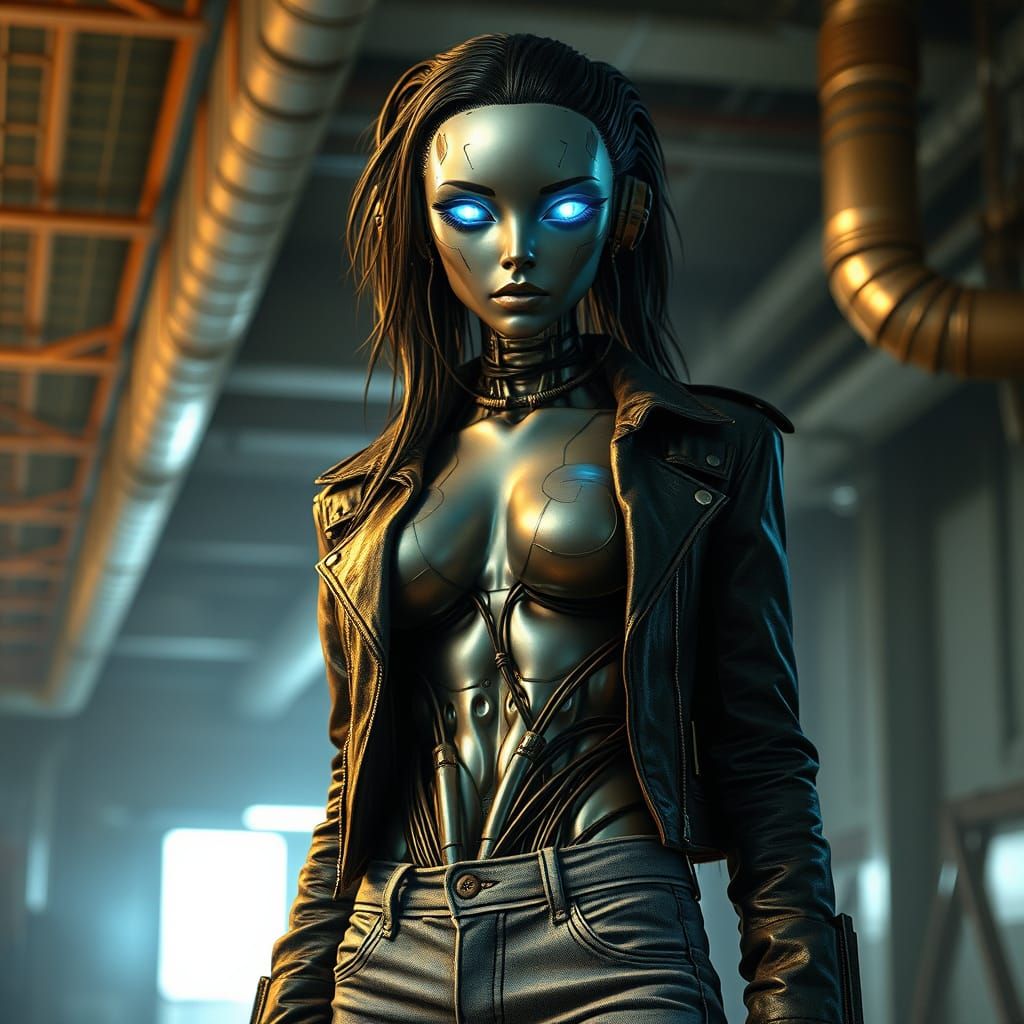 Cyberpunk Fembot with Exposed Wires