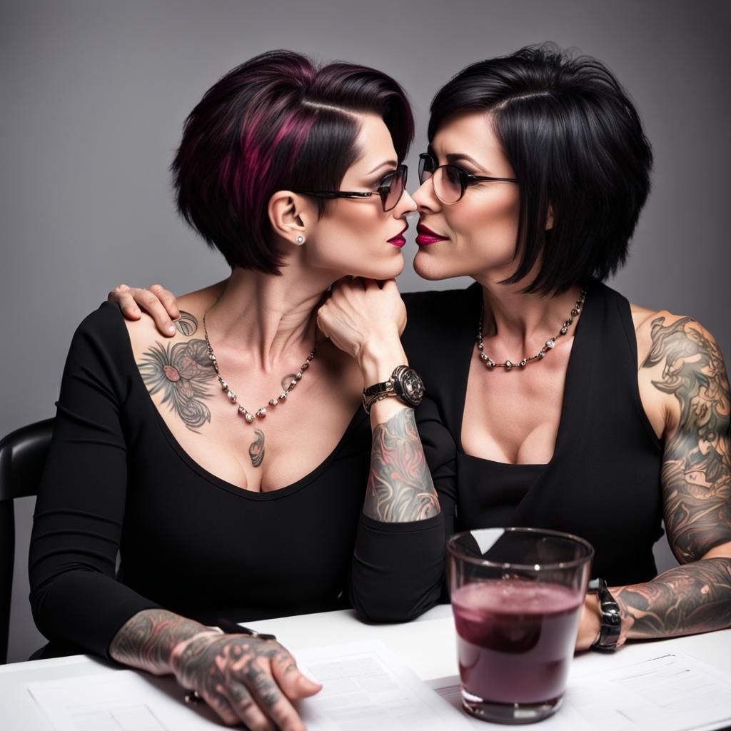 Muscular Women in Suits Kissing, Professional Photography