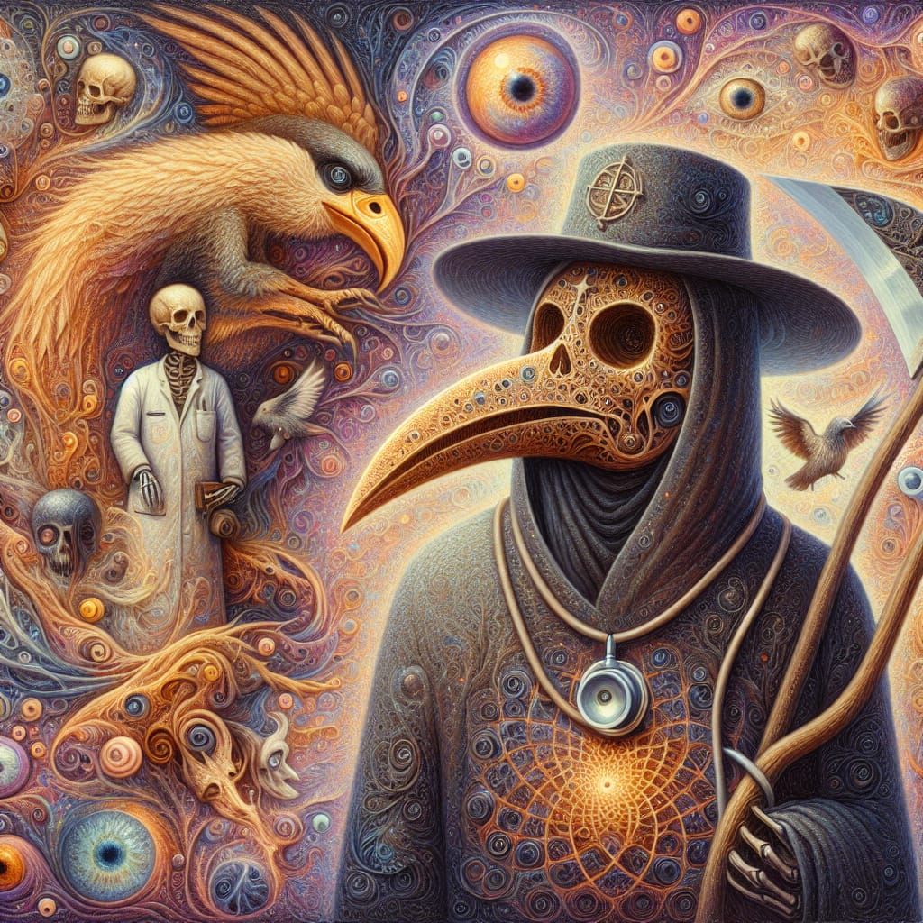 Surreal Plague Doctor and Grim Reaper Fusion