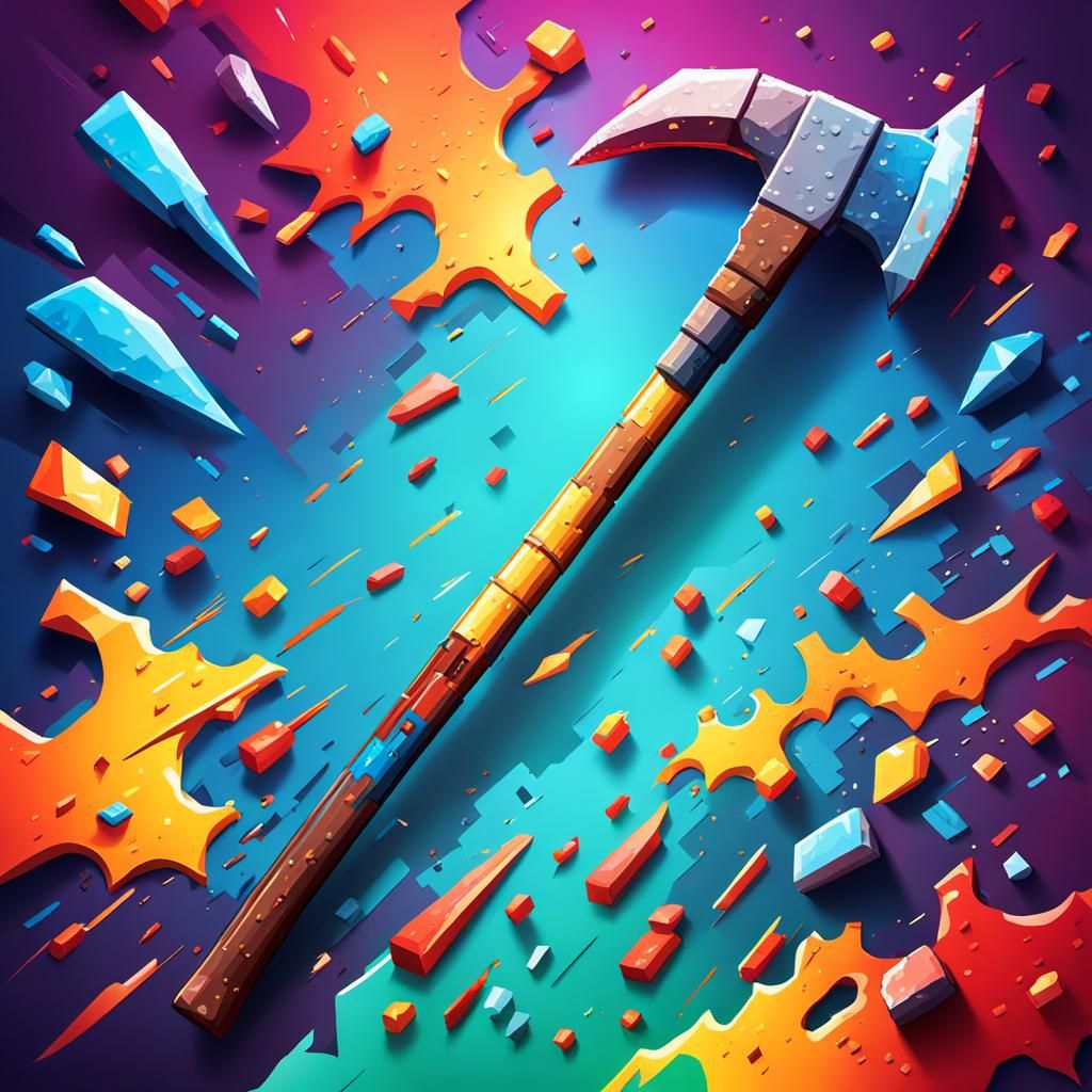 Hyperrealistic Pixelated Pickaxe Splash Art