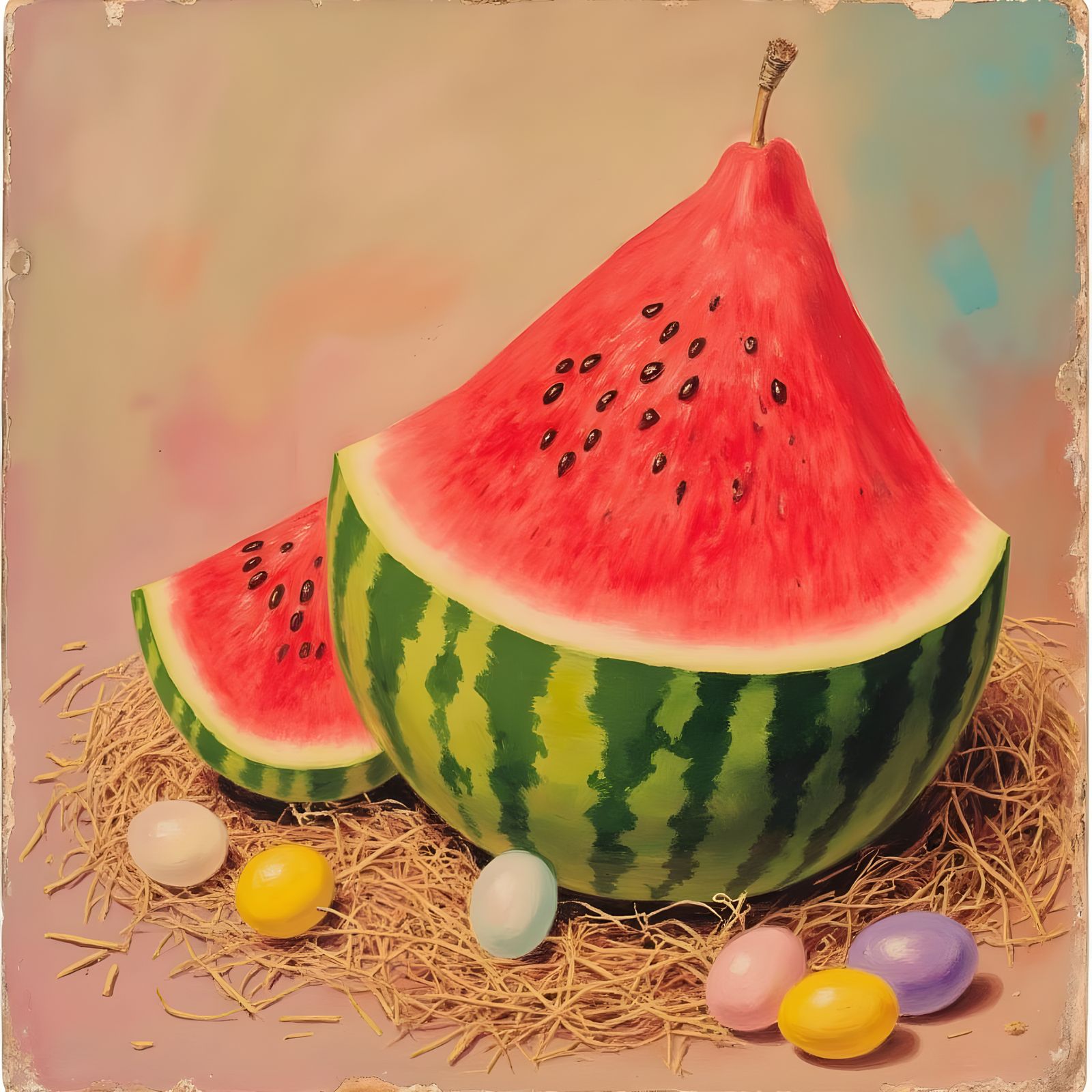 Surreal Watermelon Landscape in a Psychedelic Aesthetic